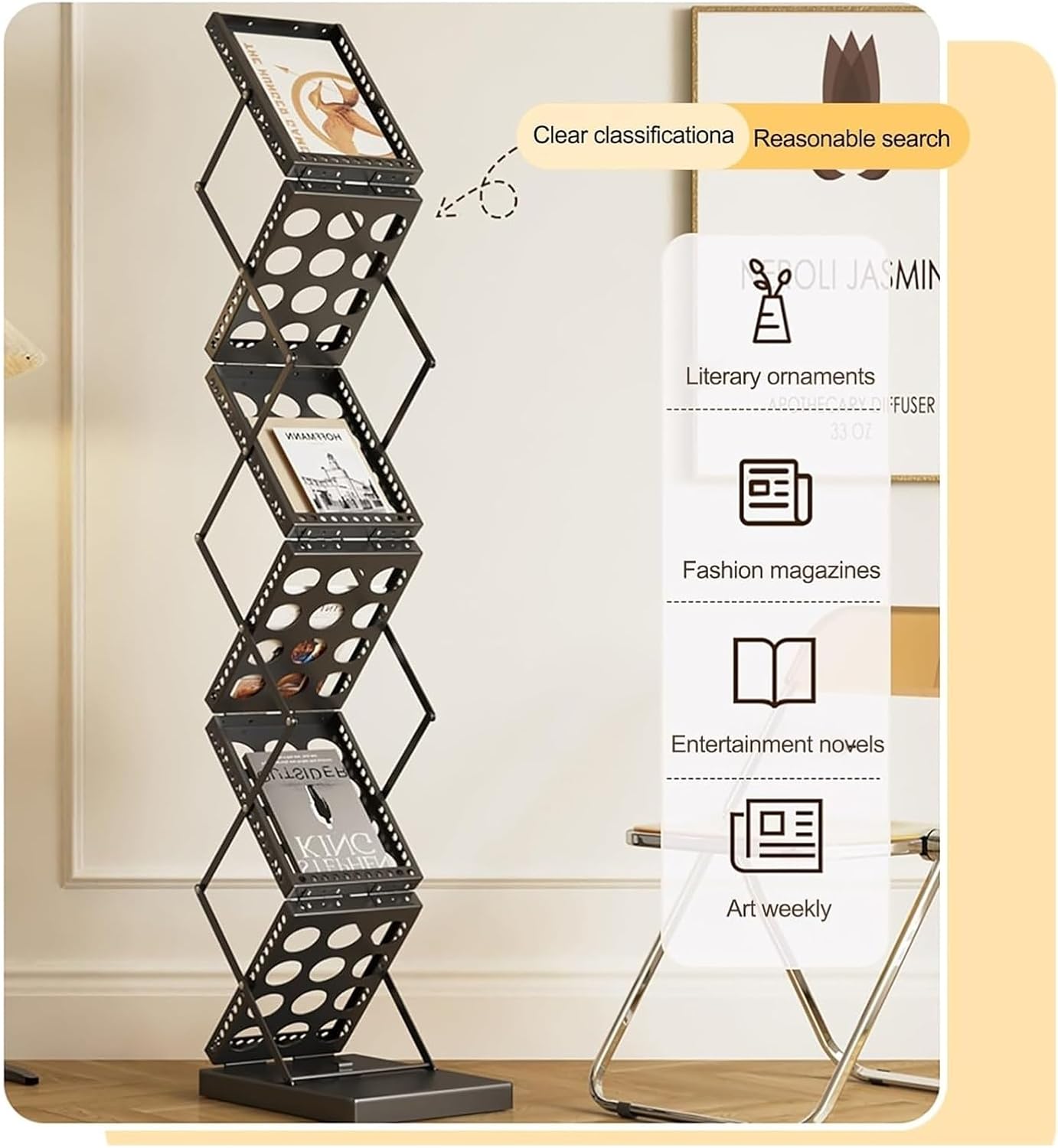 Magazine Rack,Book Display Rack, Foldable Magazine Holder Display & Store Newspapers Magazines & Books for Exhibition Trade Shows Office