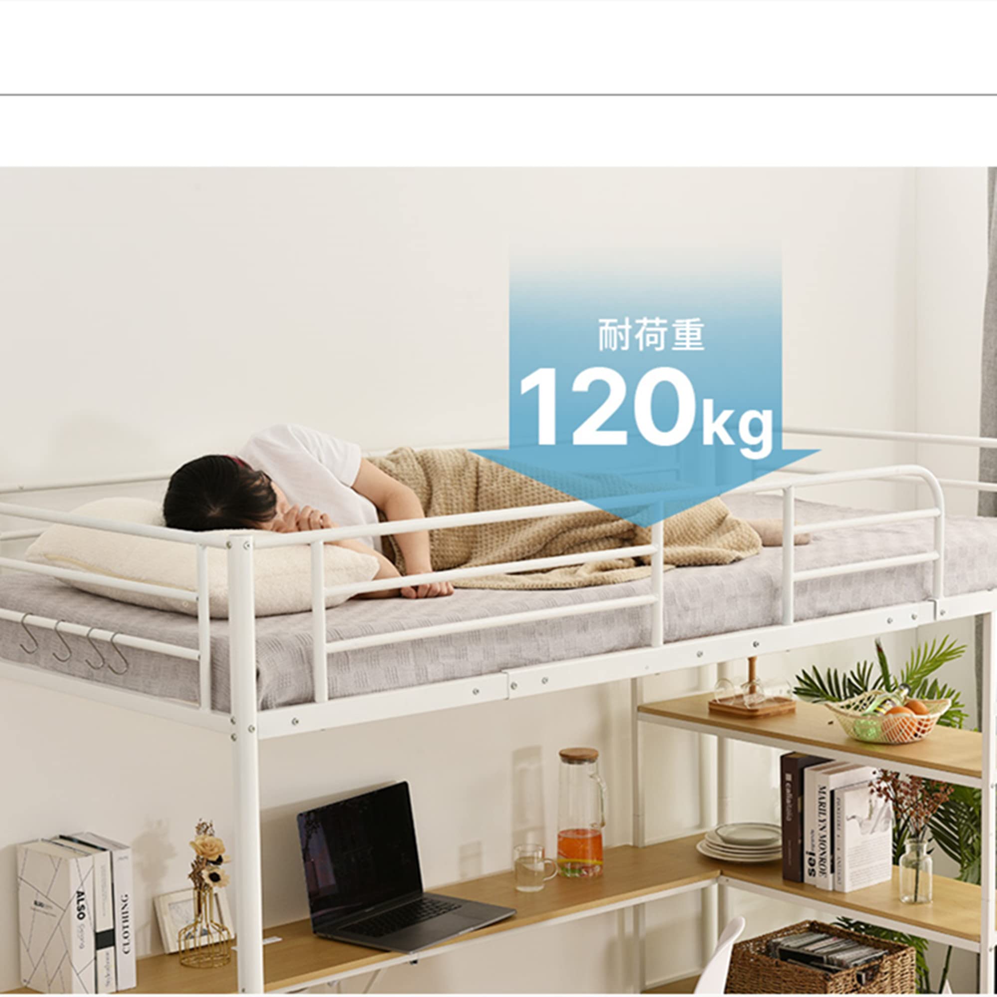 Amazon｜多機能ロフトベッド シングルサイズ パイプベッド 収納棚付き 