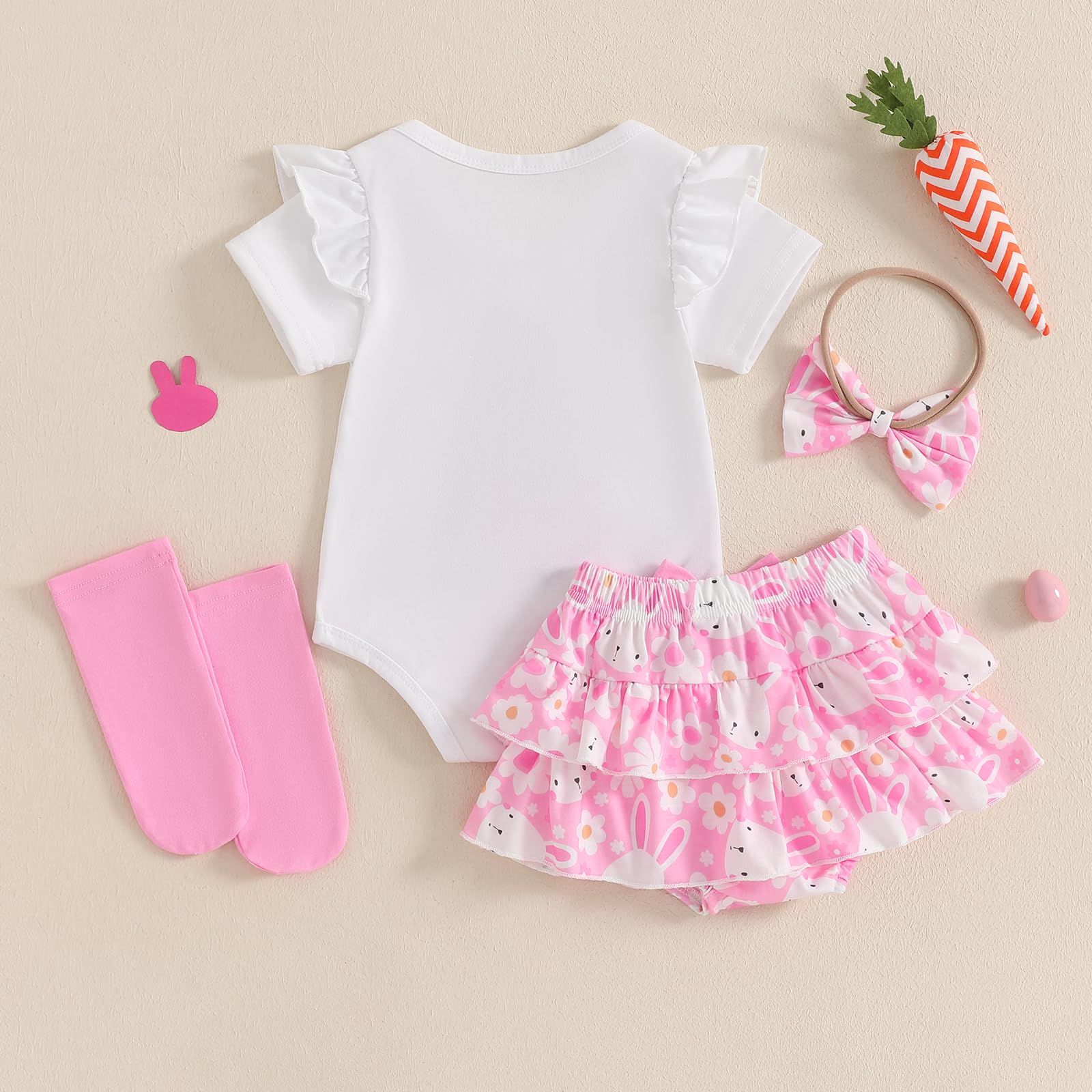 My First Easter Baby Girl Outfit Bunny Newborn Romper Shorts Skirt Socks Set Infant Toddler Cute Summer Clothes (B My 1st Easter White, 3-6 Months)