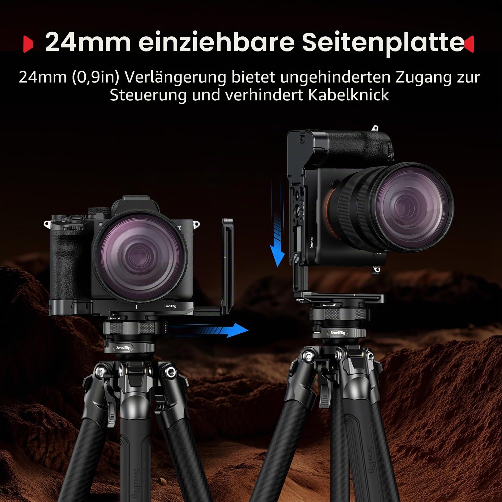 SMALLRIG L-förmige Montageplatte für Sony Alpha 7 V / 7R V / 7 IV, integrierter Slot für AirTag, 24 mm ausziehbare Seitenplatte, Schnellwechselplatte für Arca-Swiss, vertikales und horizontales - 6034