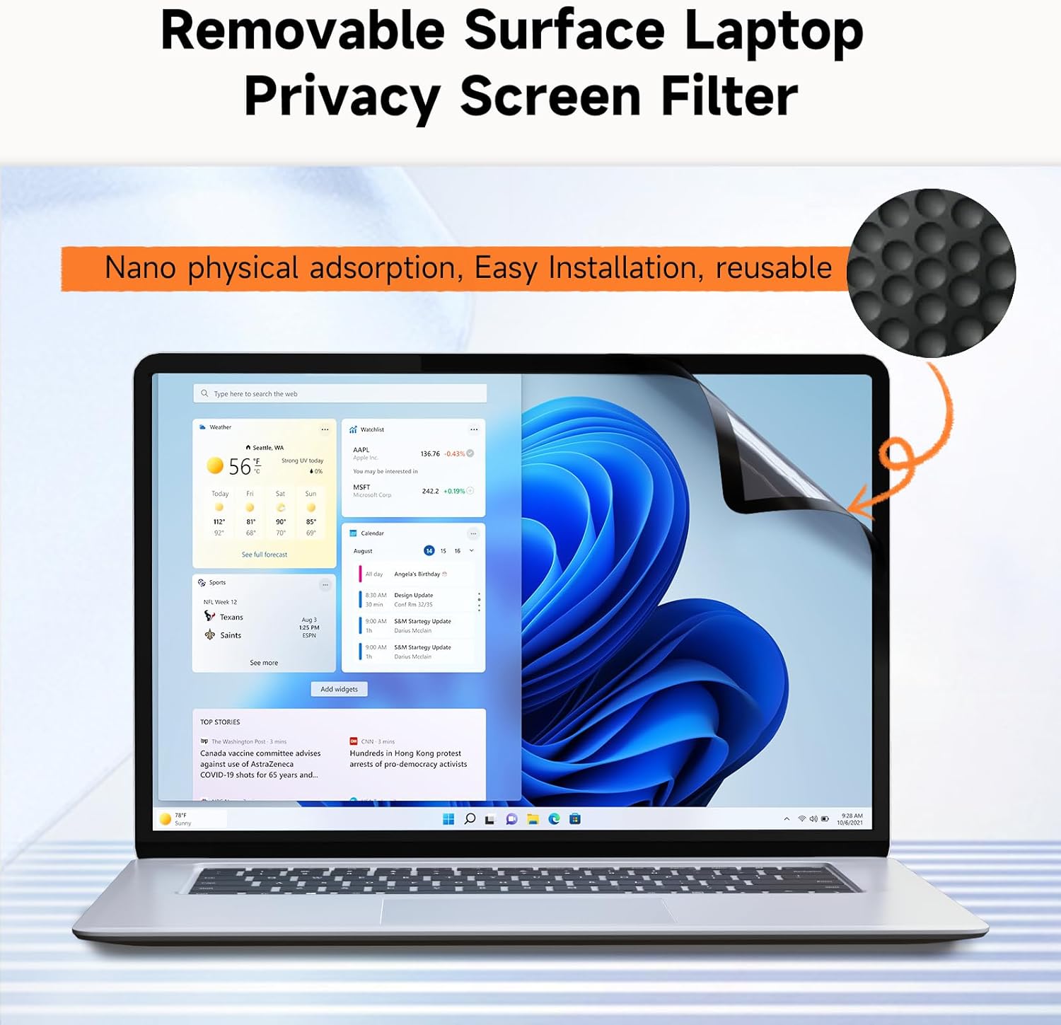 Mamol Upgrade Privacy Screen for Microsoft Surface Laptop 1/2/3/4/5 th Gen 13.5 inch, Fully Removable Anti Spy Glare Blue Light Filter, Surface Laptop Privacy Screen Protector 13.5 in Surface Laptop 1/2/3/4/5th 13.5in image 4 of 9 B0CSVRPXR6