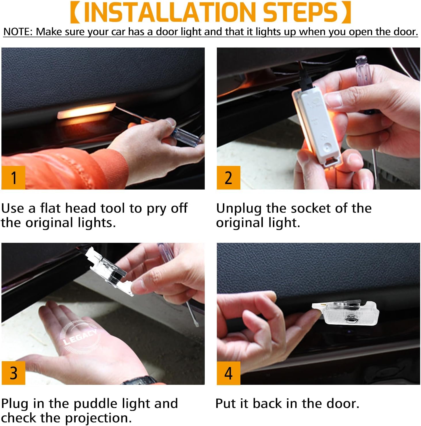 2Pcs Car Door Light Logo Projector for Legacy Accessories, Non Fade Courtesy Projector Laser Lamp, Welcome LED Ghost Shadow Puddle Lights