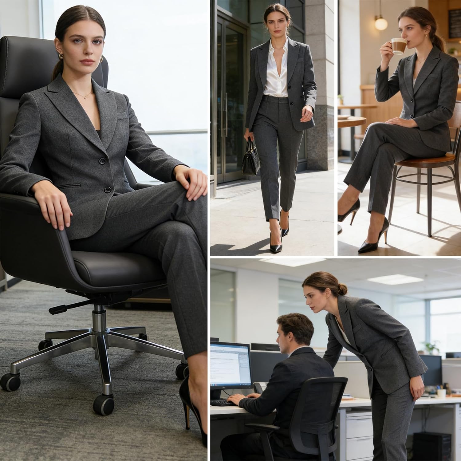Womens Suits 2 Piece Set Business Pants Suits Dressy Professional Long Sleeve Solid Blazer Set Formal Outfit for Work Office