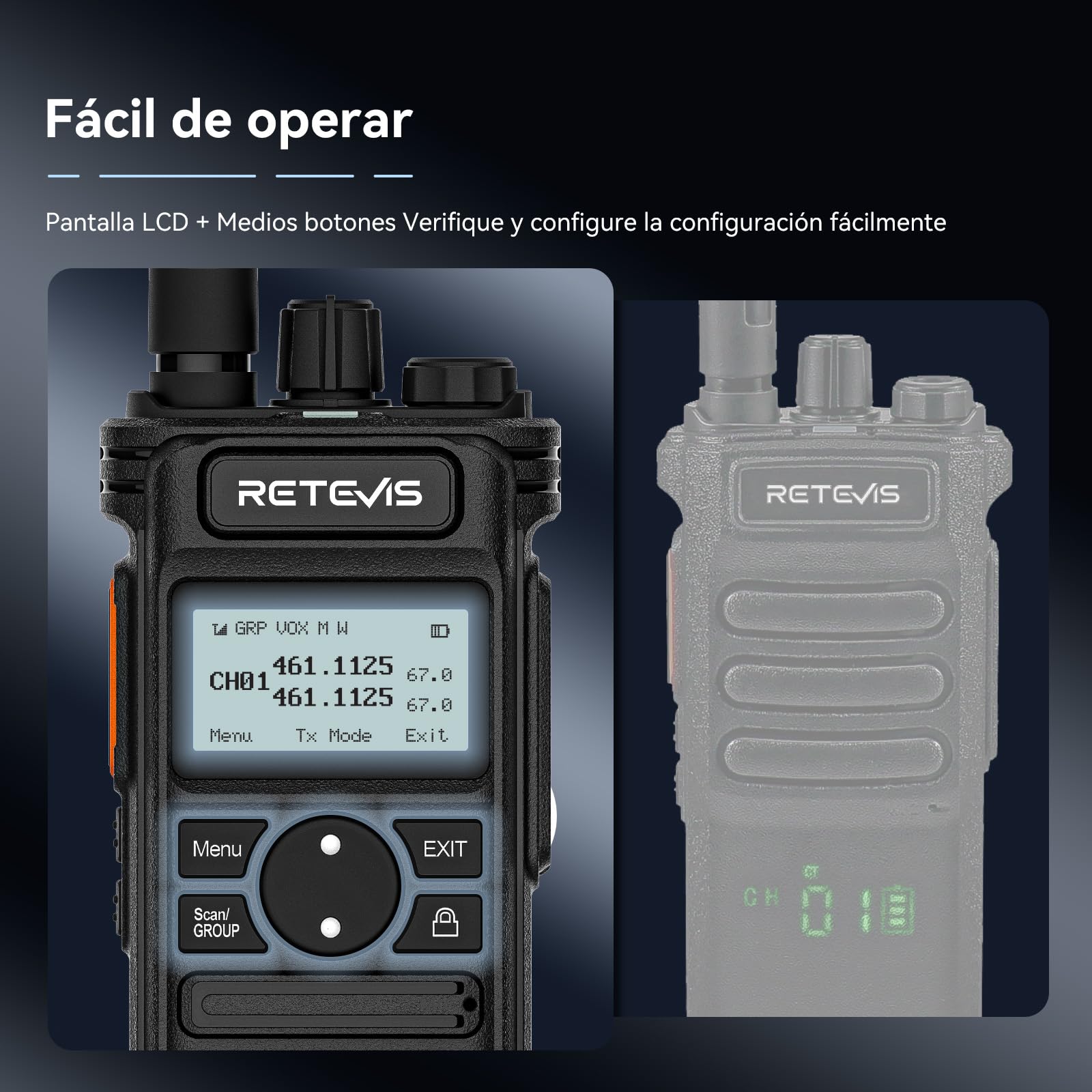 Retevis RT86S Walkie Talkie Profesional, Walkie Talkie para Almacenes | Walkie Talkie Bateria Recargable con Micrófono, Tipo C, Pantalla LCD, 2600 mAh para Construcción, Almacenes, Negro, 2 Piezas