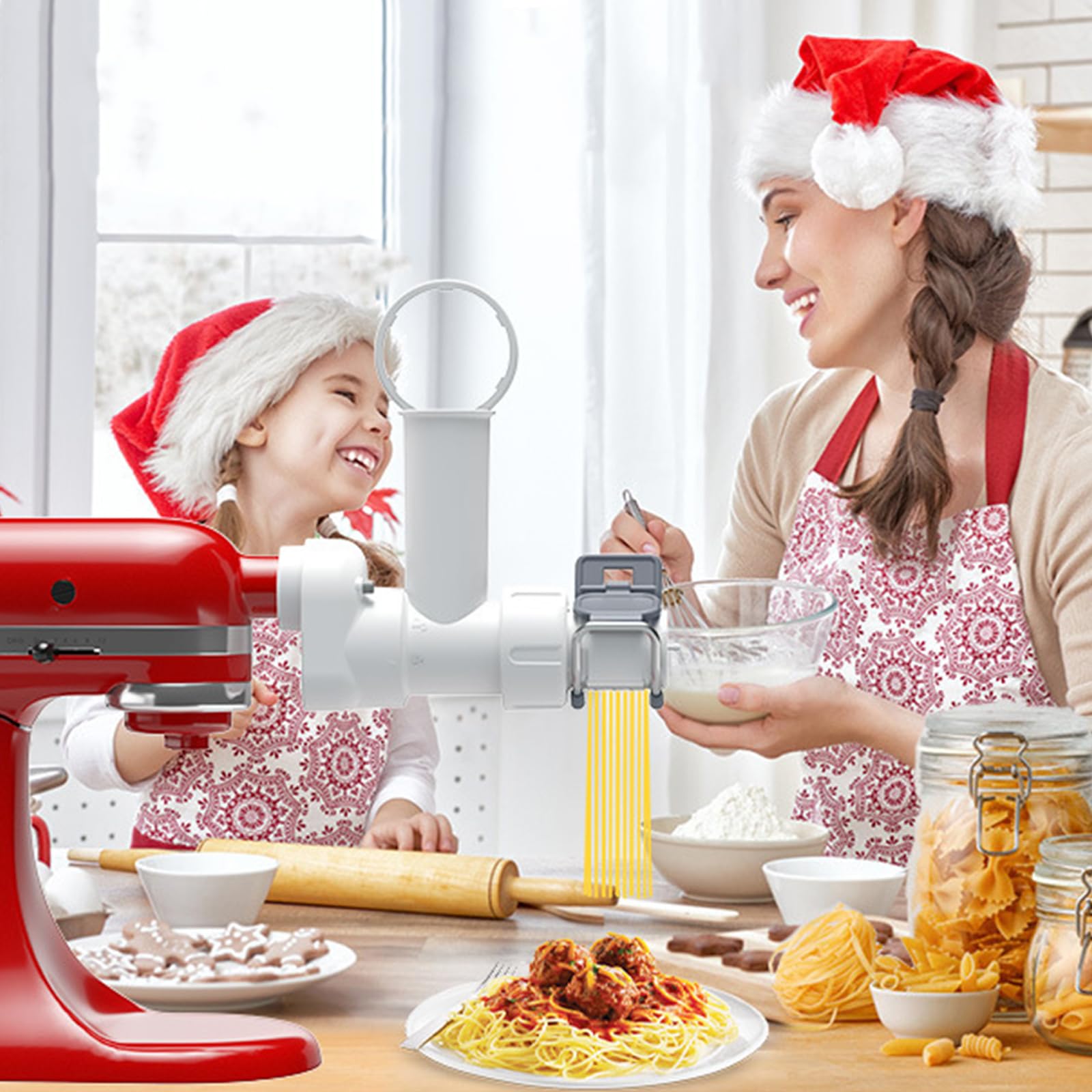 Accessoire pour Pâtes pour Kitchenaid Batteur sur Socle, Rouleau de Lame à Pâtes avec 6 Outils pour Machine à Pâtes Ensemble D'accessoires pour Spaghetti Penne Fusilli Rigatoni Ziti Macaroni