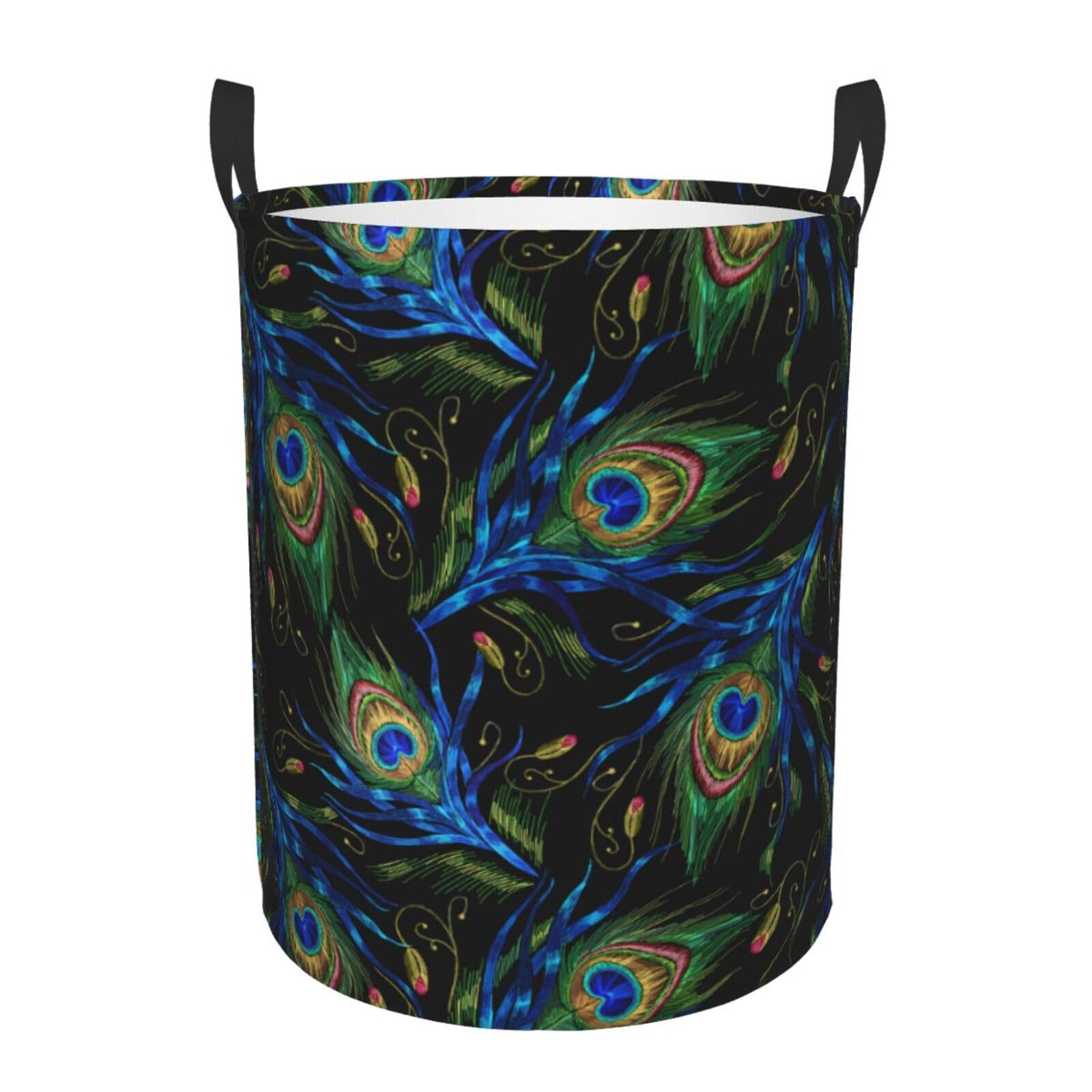 Laundry Basket Peacock Feathers Laundry Hamper Waterproof Idea Hampers Large Collapsible Baskets with Handle Suitable for Bedroom Bathroom Utility Room Kitchen