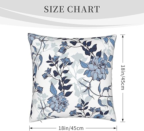 Miniatura 2 de VARUN Fundas de almohada románticas de flores con hojas, diseño floral azul, sin costuras, fundas de almohada cuadradas para decoración del hogar,