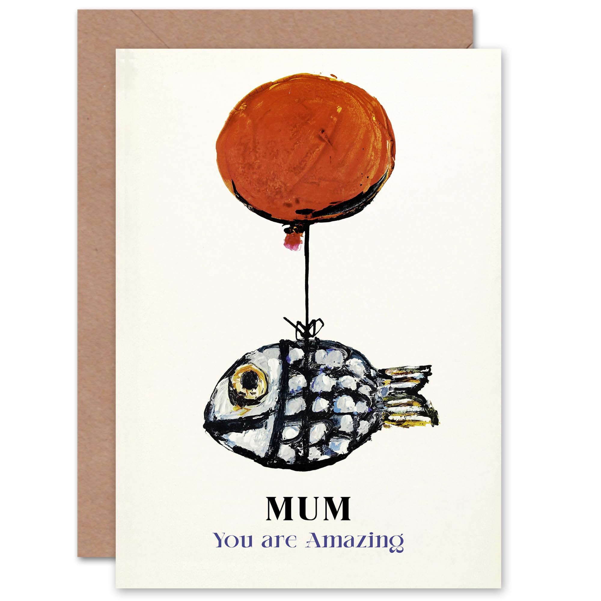 Artery8 Mothers Day Abstract Oil Painting Balloon Fish Fun For Mum Mom Her Blank Inside Greeting Card