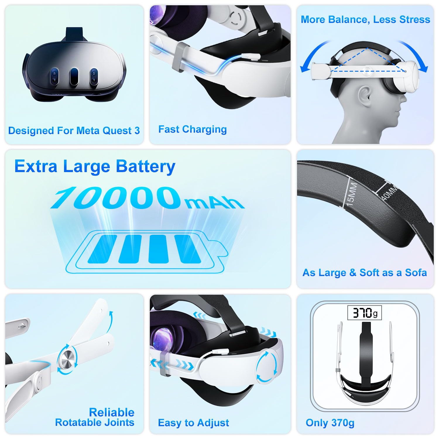 5000mAh Battery Pack for Oculus Quest 2 (Pack of 2),10000mAh Head Strap Battery Compatible with Meta Quest 3 Extend Playtime