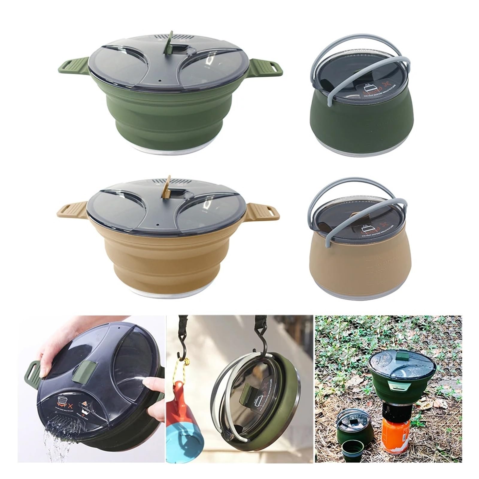 Pentole da campeggio pieghevoli in silicone portatili resistenti al calore, compatibili for picnic all'aperto(SetB)
