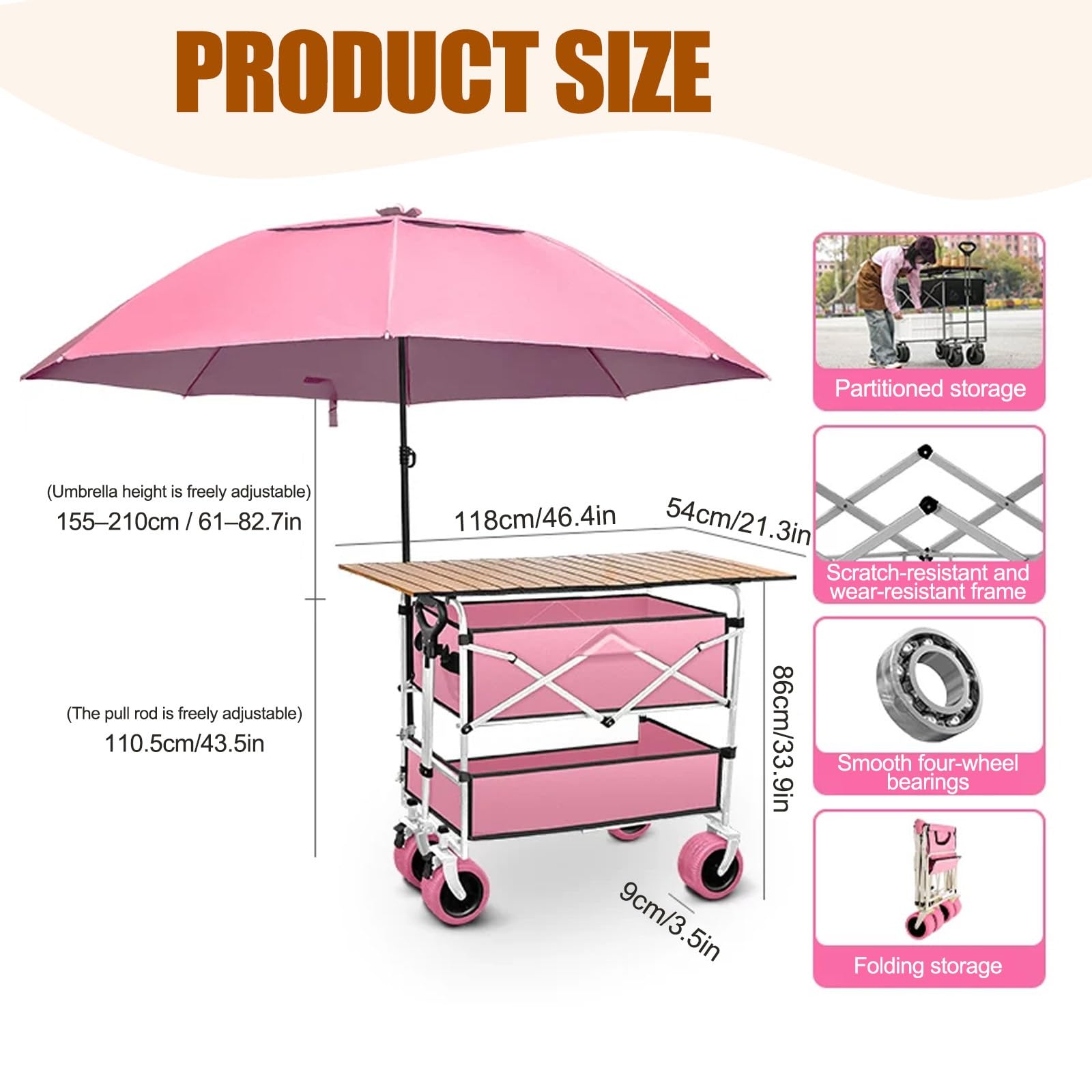 HARELA Genérico Puesto de Mercado con Toldo, Móvil de Venta Ambulante de Comida,Amplia encimera, Ruedas en la Parte Inferior para Puestos Callejeros, Ferias De Artesanía(Black)
