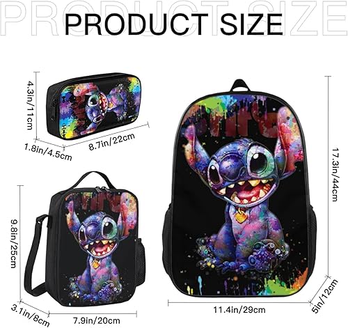 Miniatura 8 de Jikdemf Mochila Kawaii de 3 piezas de 17 pulgadas para laptop con bolsa de viaje, caja de almuerzo, estuche para lápices para niños y niñas