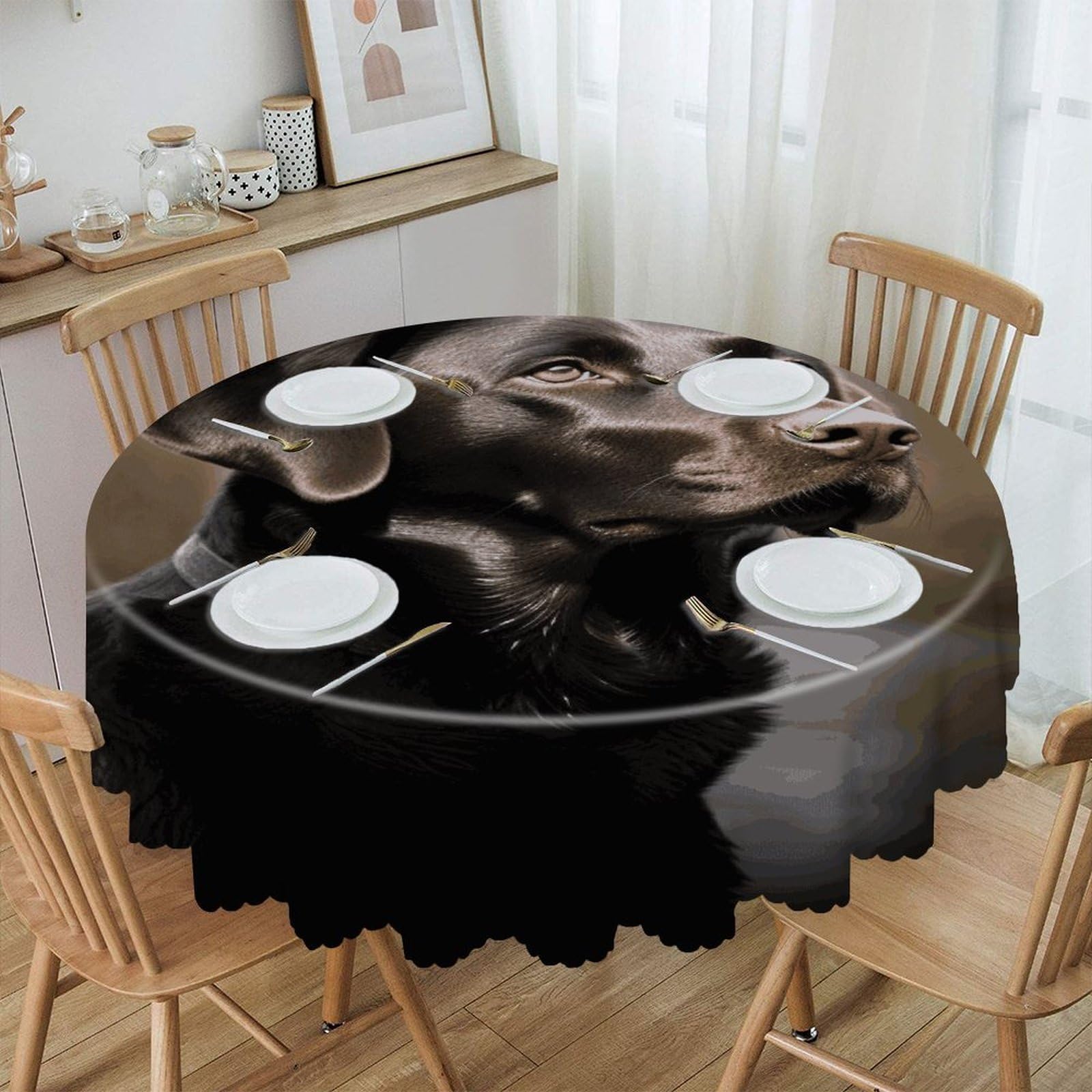 MUSM Labrador Retriever Table Cloths Round Wrinkle Resistant Tablecloths Washable Polyester Table Cover Waterproof Decorative Washable Rustic Circle Tablecover for Kitchen Dining