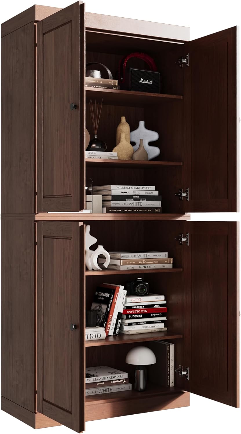 Palace Imports Solid Wood Bookcase - 6-Shelf Tall Bookshelf, 71.5” H x 32” W - Mocha, Wooden Cabinet Doors, Adjustable Shelves, 100% Renewable Eco-Friendly Wood, Made in Brazil
