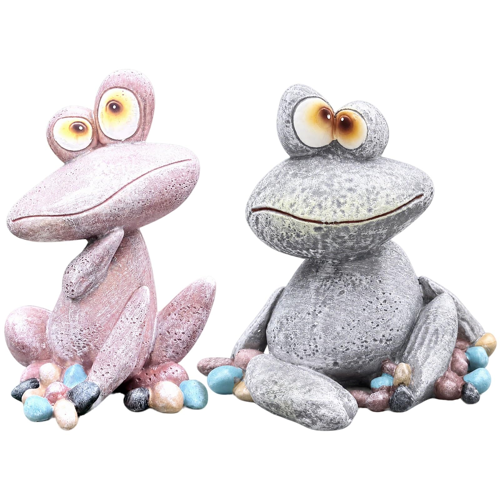 Yfjyxen Resin Frog Statue Whimsical, Cute Big Eye Couple Stone Frogs Decor, Funny Animal Statues Yard Art, Meditating Lawn Sculptures Garden & Patio Ornament for Balcony Tabletop Enthusiasts(2pcs)