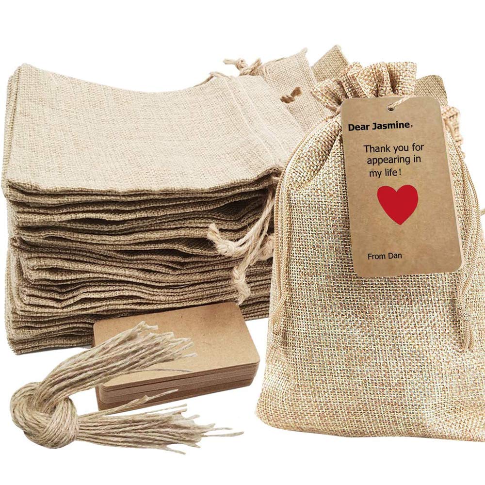30 Pack Drawstring Burlap Bags, Sizes 5x7, 6.7x9, 8x12 inch