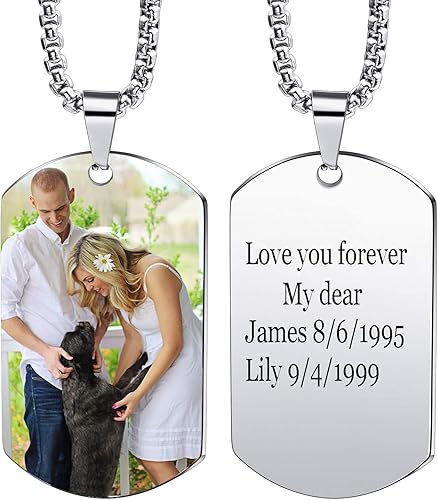Collar con colgante de etiqueta de perro con foto personalizada, fecha, texto, imágenes, collar de acero inoxidable personalizado para hombres y