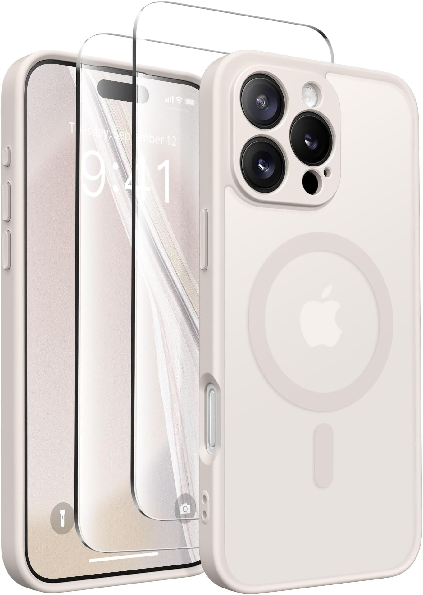 CAPRARO Magnetic Compatible with iPhone 16 Pro Max Case, Upgraded [Full Camera Protection] [Compatible with MagSafe] Protective Translucent Matte Women Phone Case Cover, Stone