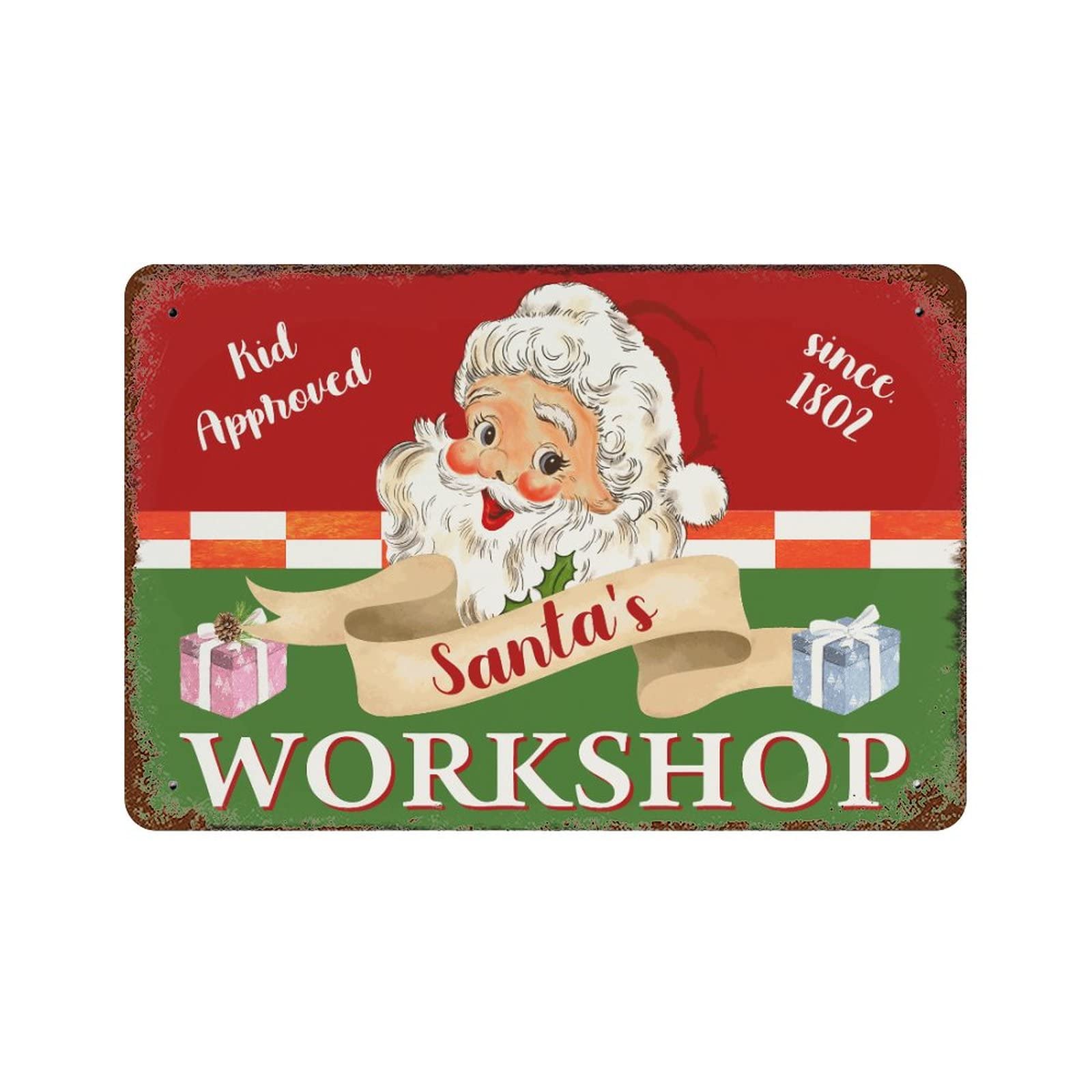 Plaque de Noël Santa's Workshop décorative, panneau aluminium extérieur et intérieur rétro
