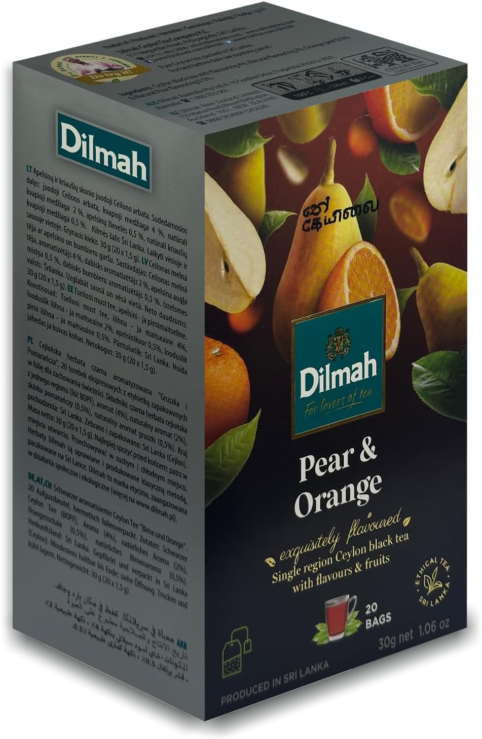 Dilmah Pear and Orange Flavored Ceylon Black Tea - 20 Tea Bags - Sri Lanka Ceylon Dilmah Pear Orange Tea Real Tea