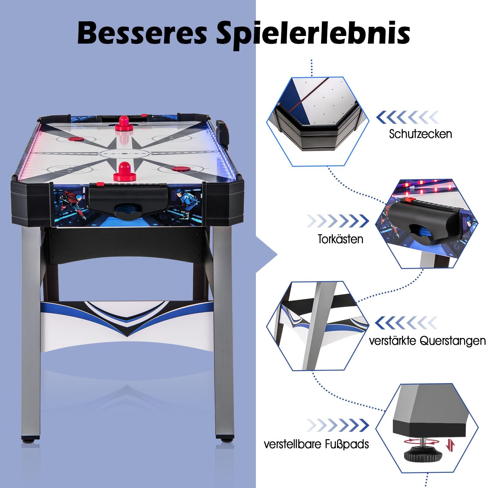 GOPLUS 137 cm Air Hockey Tisch, Tischhockey mit LED Elektronischer Punkteanzeige & Lichtern, Hockey Spieltisch mit 2 Pucks & 2 Schiebern für Kinder, Lufthockeytisch für Spielzimmer, Büro & Zuhause