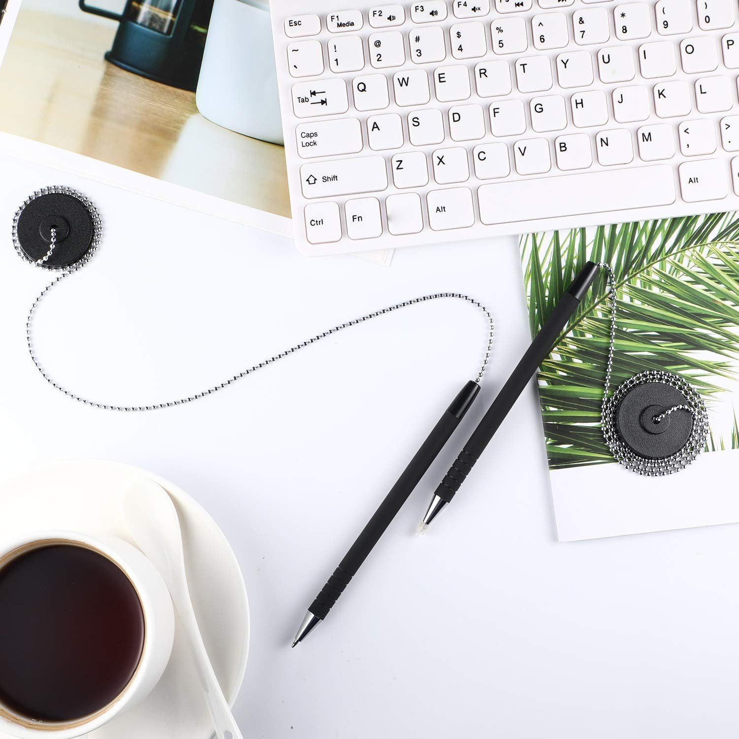 10 Pièces Stylo Sécurisé Avec Chaîne Adhésif et Porte-Stylo de Sécurité Pour Fournitures de Bureau à Domicile (Encre Noire)