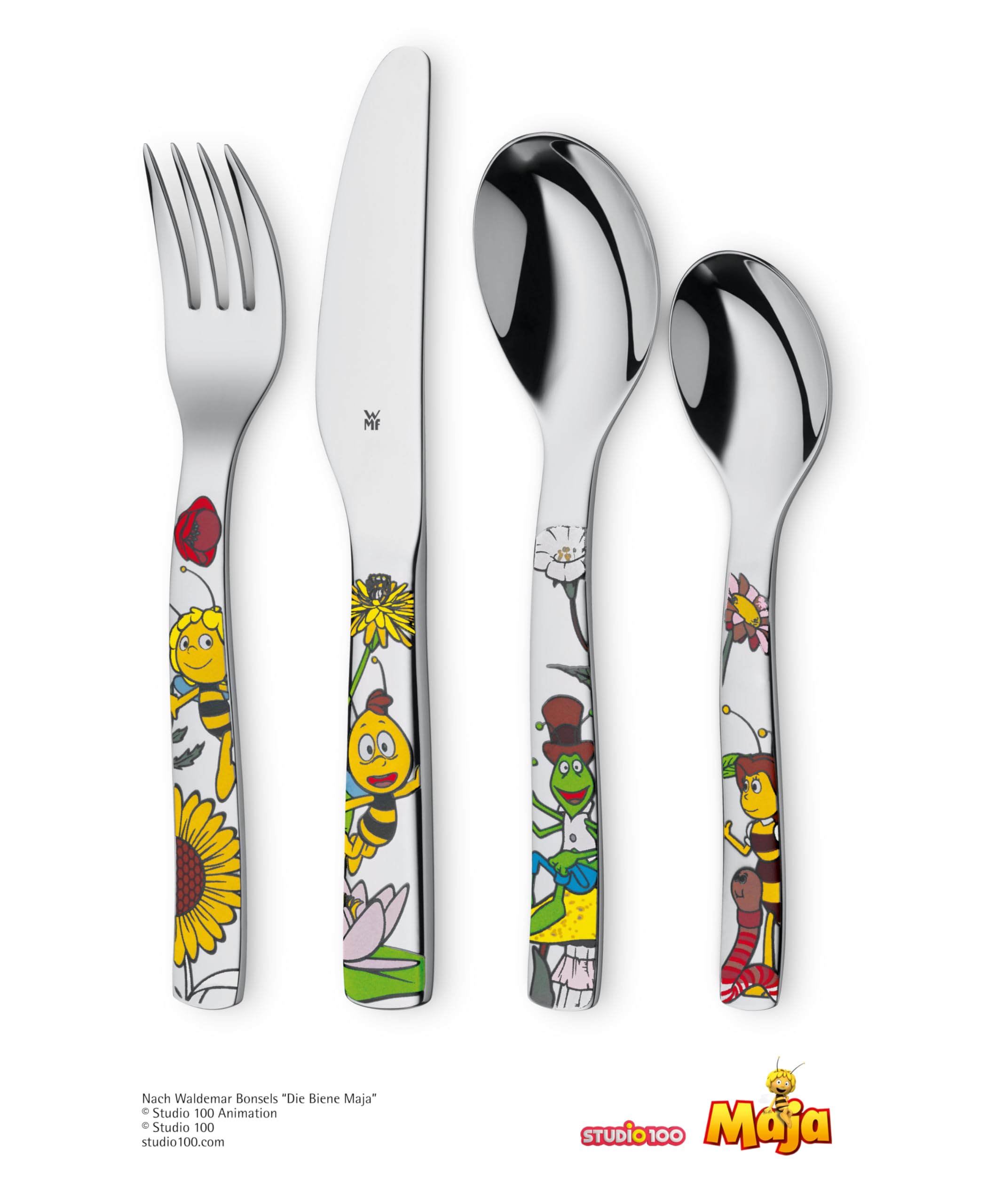 WMF Kindergeschirr Set Biene Maja 6-teilig mit Gravur – Personalisiertes Kindergeschirr mit Namen – Porzellan Teller & Schale mit Kinderbesteck – Geschenk für Mädchen und Jungen ab 3 Jahre
