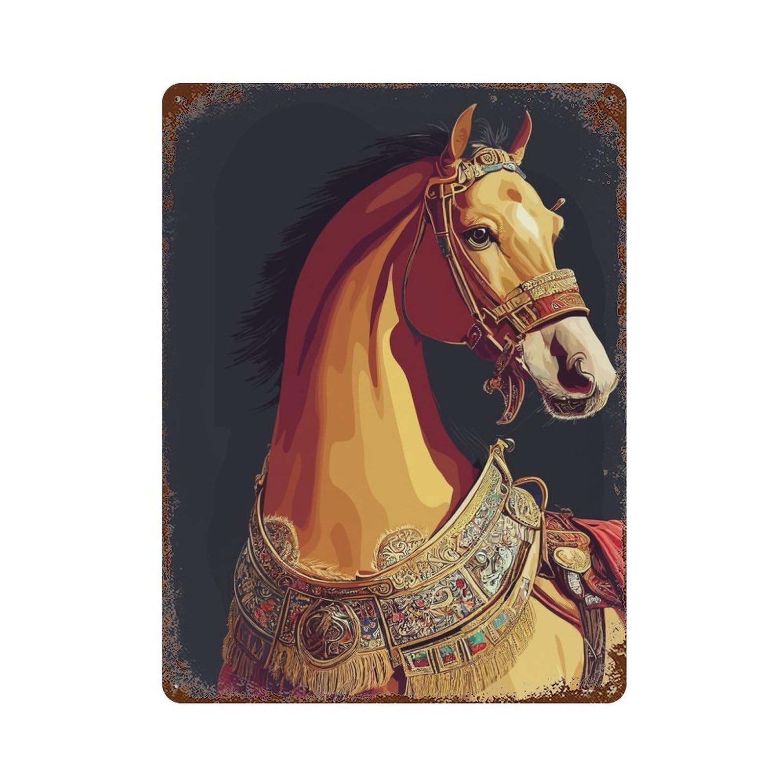 Vintage Rust Metal Sign with Portrait Horse Design 15.7"x11.8", for Shed, Workshop And Garage Wall Decor, Classic Wall Plaque
