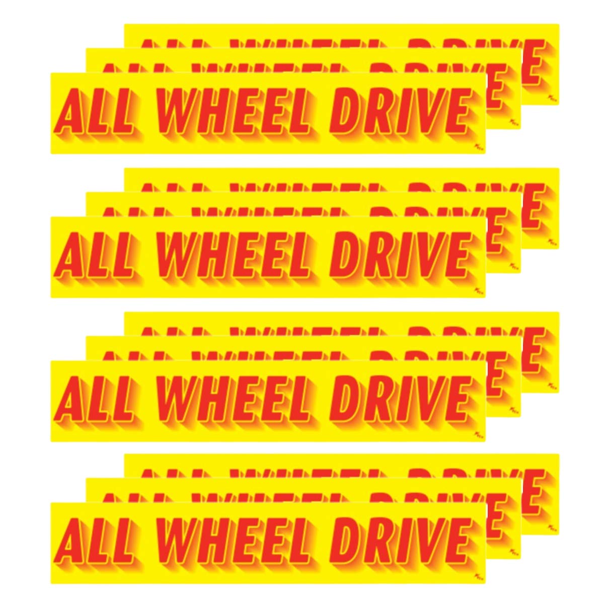 VERSA-TAGS 14.5 Inch Red & Yellow Adhesive Windshield Slogan Car Dealer Sticker - All Wheel Drive