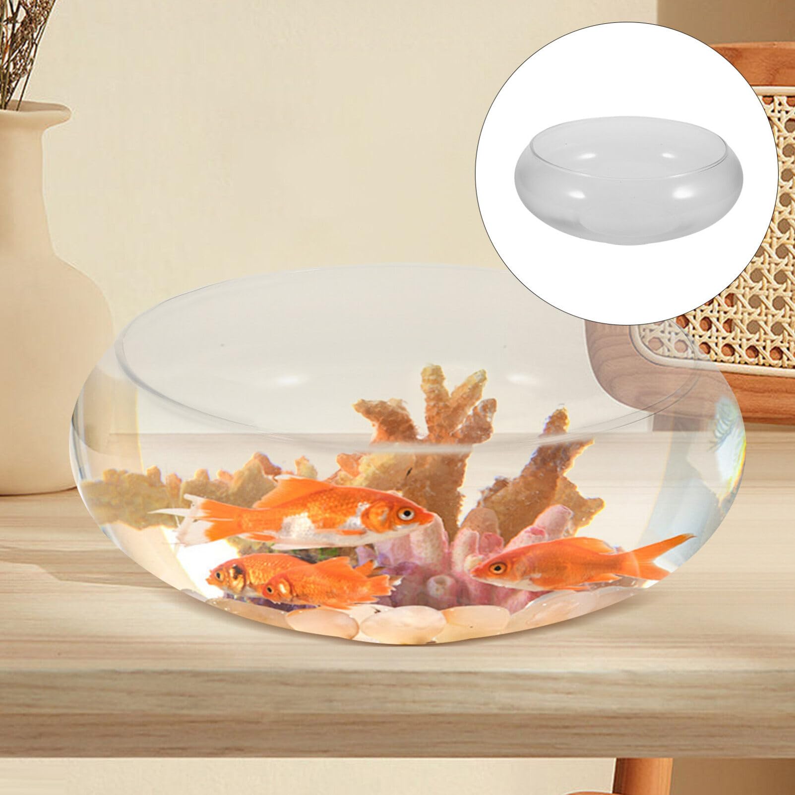 Hanabass Pecera De Cristal Transparente De 9.84 Pulgadas Acuario Redondo PequeñO para Peces Betta Y Plantas HidropóNicas JarróN De Boca Ancha para Escritorio DecoracióN De Hogar Oficina