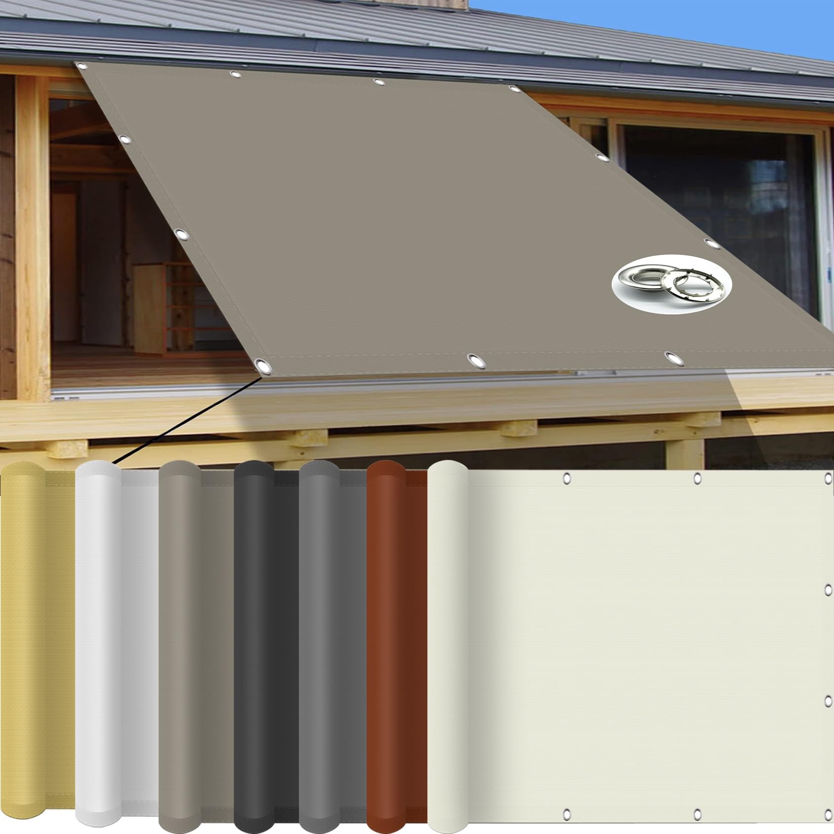 KLGFBDC Multifunctional Rectangular Sun Shade Sail 1.5 x 3.4mWeatherproof Patio Canopy Colors with Rope Taupe