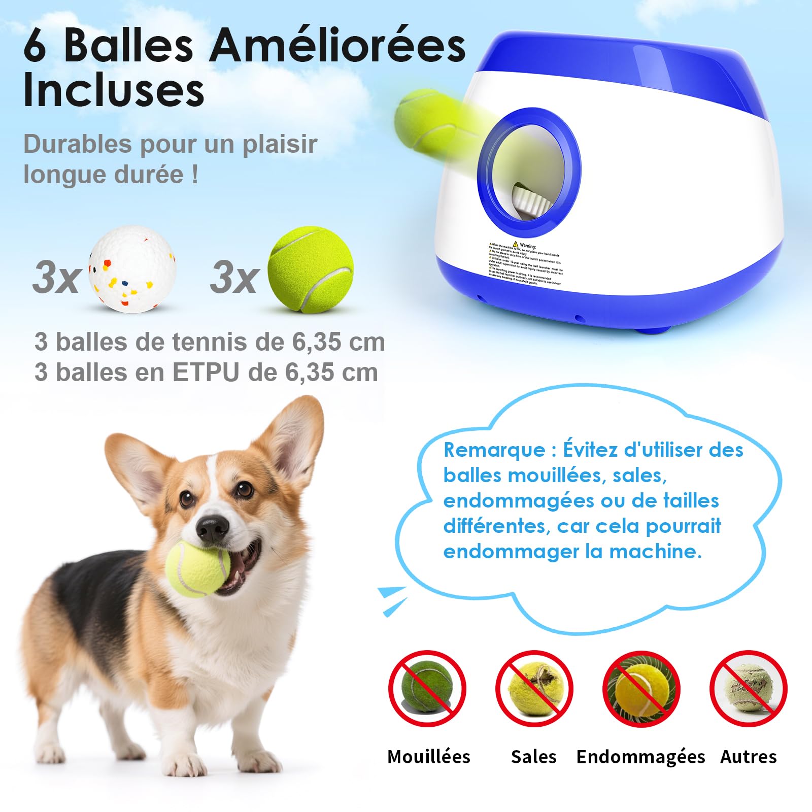 Lanceur de Balle pour Chien Automatique Jeu Intelligence Chien Balles de Tennis pour Chiens de Grand et Moyenne Taille