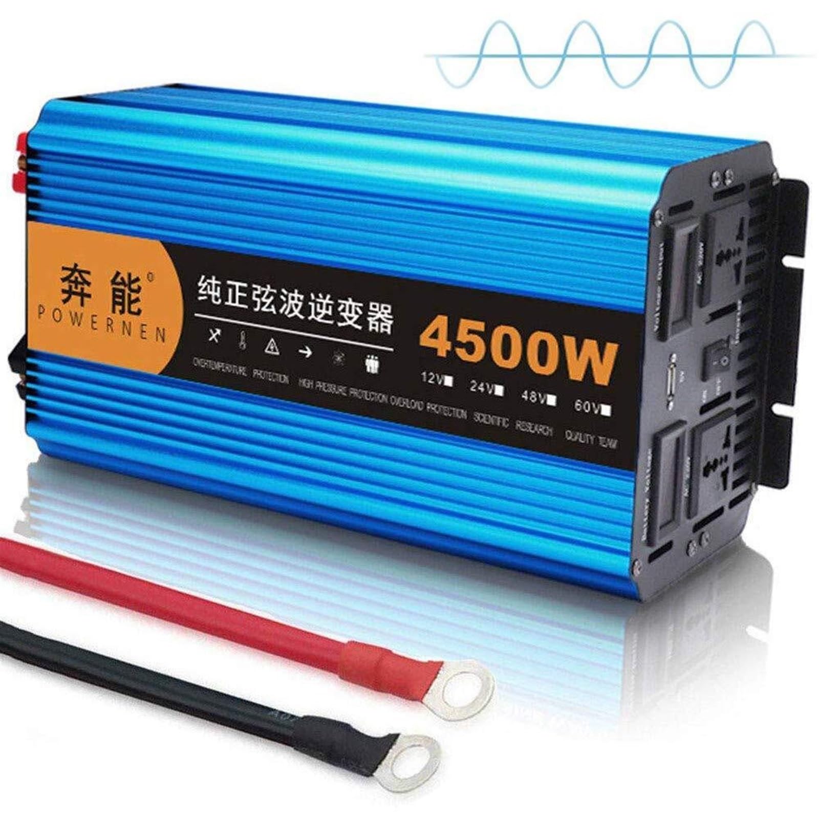 3000W / 4500W / 6000W / 8000W / 12000W Przetwornica prądu Konwerter 12V/24V 230V Czysta fala sinusoidalna z 2 wtyczkami AC i 1 portami USB, wskaźnik napięcia LCD (kolor: 4500 w