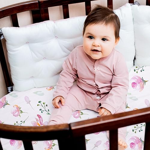 Miniatura 6 de Sábanas ajustadas de moisés de Soarwg Kids, sábanas de moisés para bebé niña, sábana de moisés de ajuste neutro para colchón rectangular, redondo,