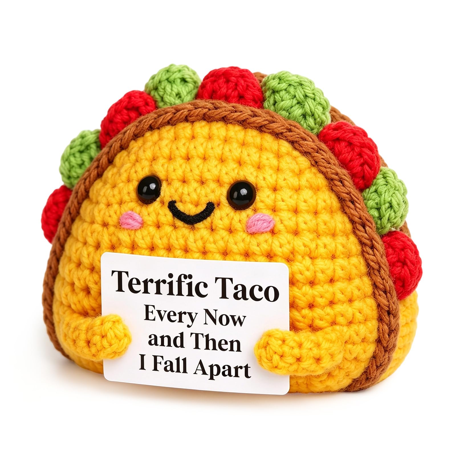Positive Taco Positive Crochet, Handmade Taco Plush with Comfort Card, Soft Cute Burrito Doll, Emotional Support Gift for Women, Men, Mom, Teacher, Friend, Birthday Christmas Valentine’s Day