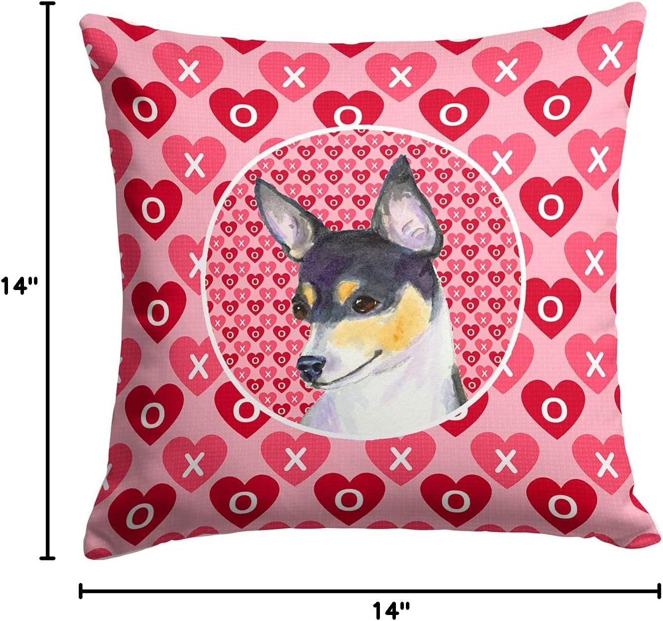 Caroline's Treasures SS4518PW1414 Chihuahua Hearts Love and Valentine's Day Portrait Fabric Decorative Pillow Machine Washable, Indoor Outdoor Decorative Pillow for Couch, Bed or Patio, 14Hx14W