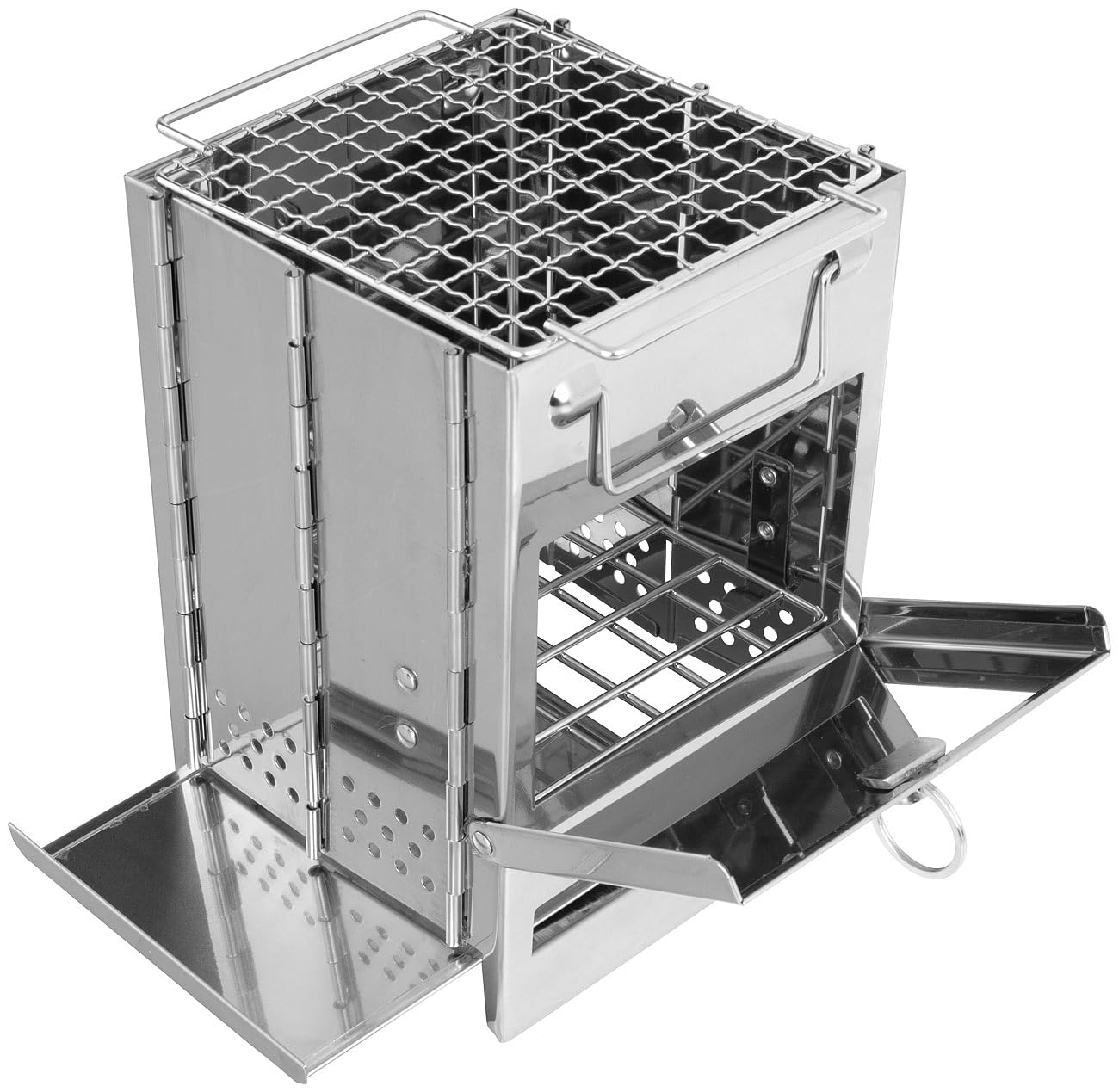 PEARL Campingofen: Camping-Holzofen aus Edelstahl, faltbar, inklusive Transporttasche (Campingofen Holz, Minigrill, BBQ)