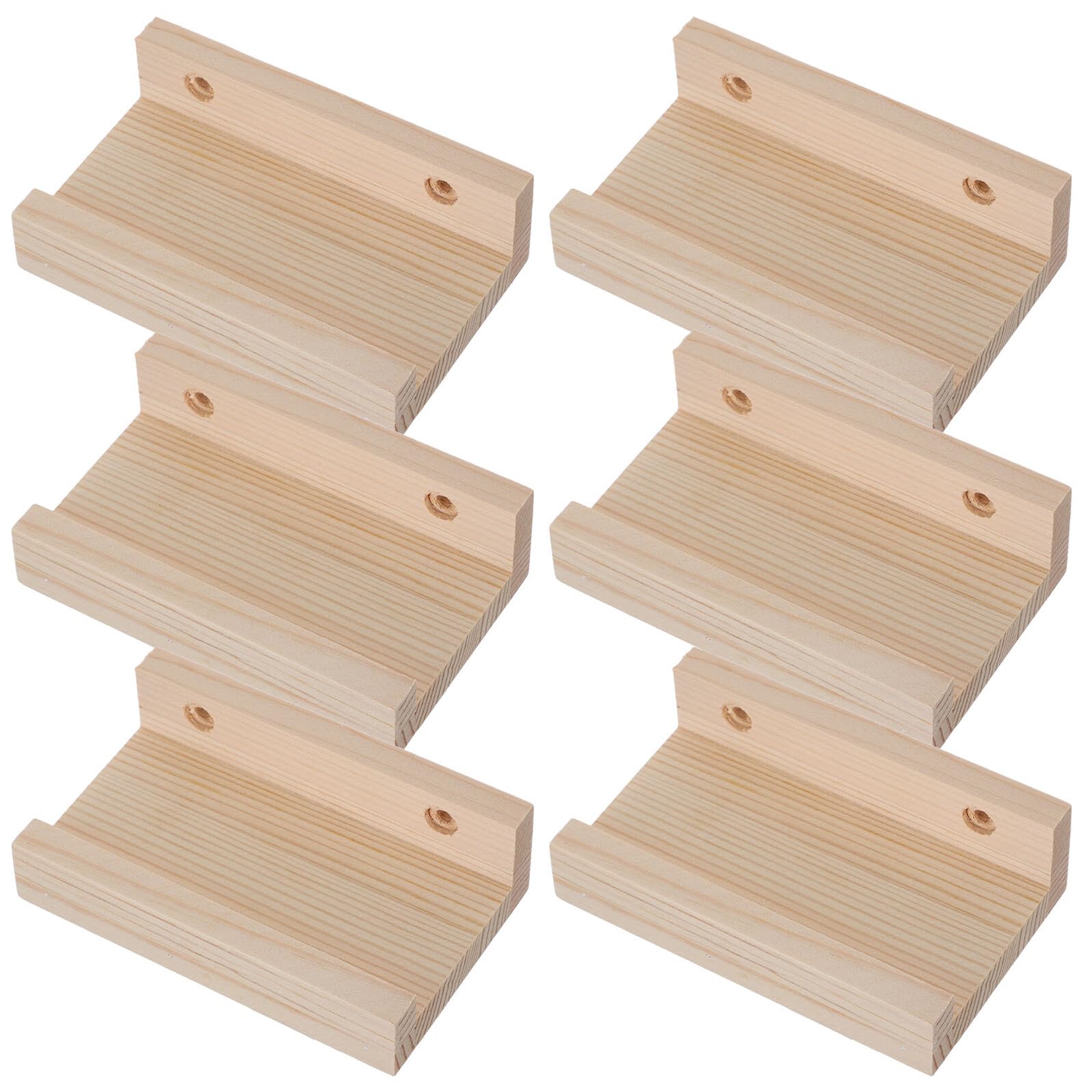 Étagère vinyle en bois massif naturel 10x6 cm, lot de 6 supports muraux pour vos disques