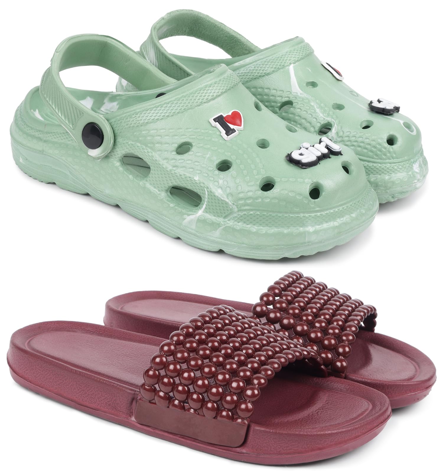Combo Pack of 2 Slipper/Flip Flops/Slides/Clogs/Sandals with Adjustable Back Strap for Women (WCL-LGirl,Moti)-image-9