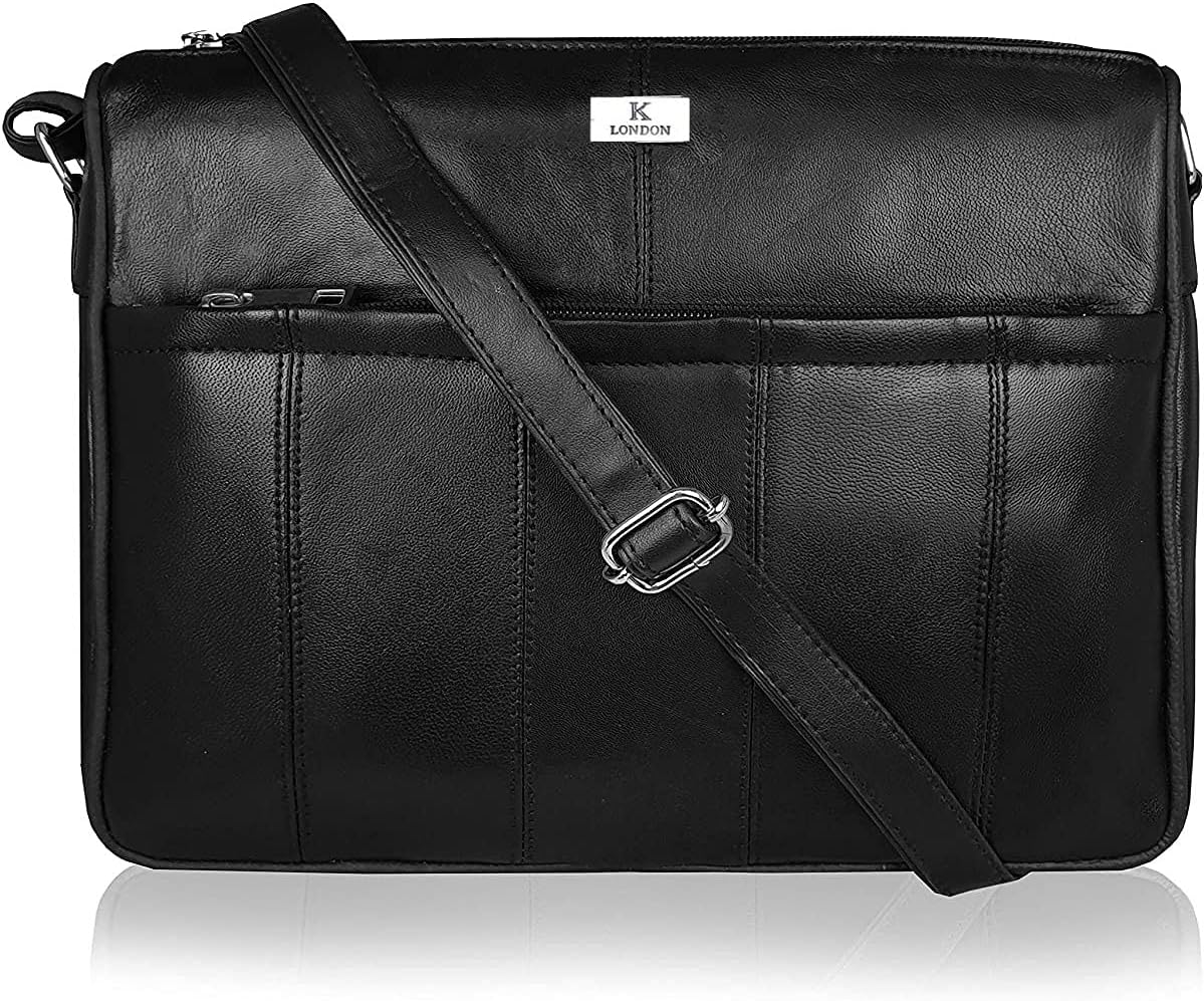 K London Ladies Leather Handbag in Soft Black Leather - Womens Designer Shoulder Hand Bag – Medium Practical Size (KL_171), Black, M, Black, M, Satchel