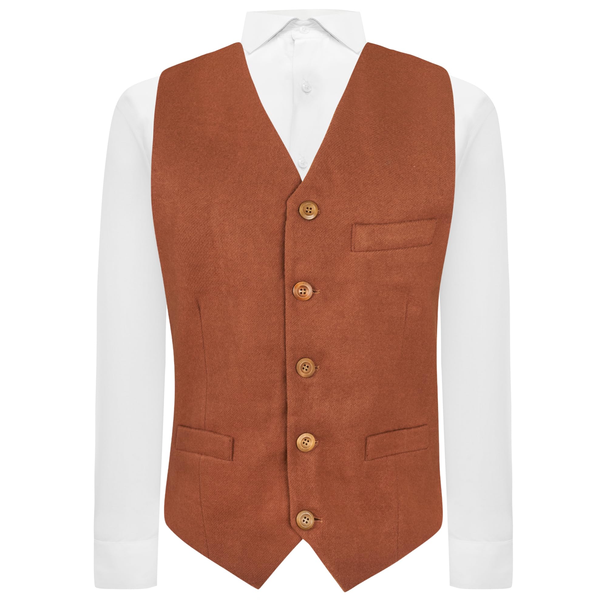 King & Priory Caramel Brown Donegal Tweed Waistcoat - XXL