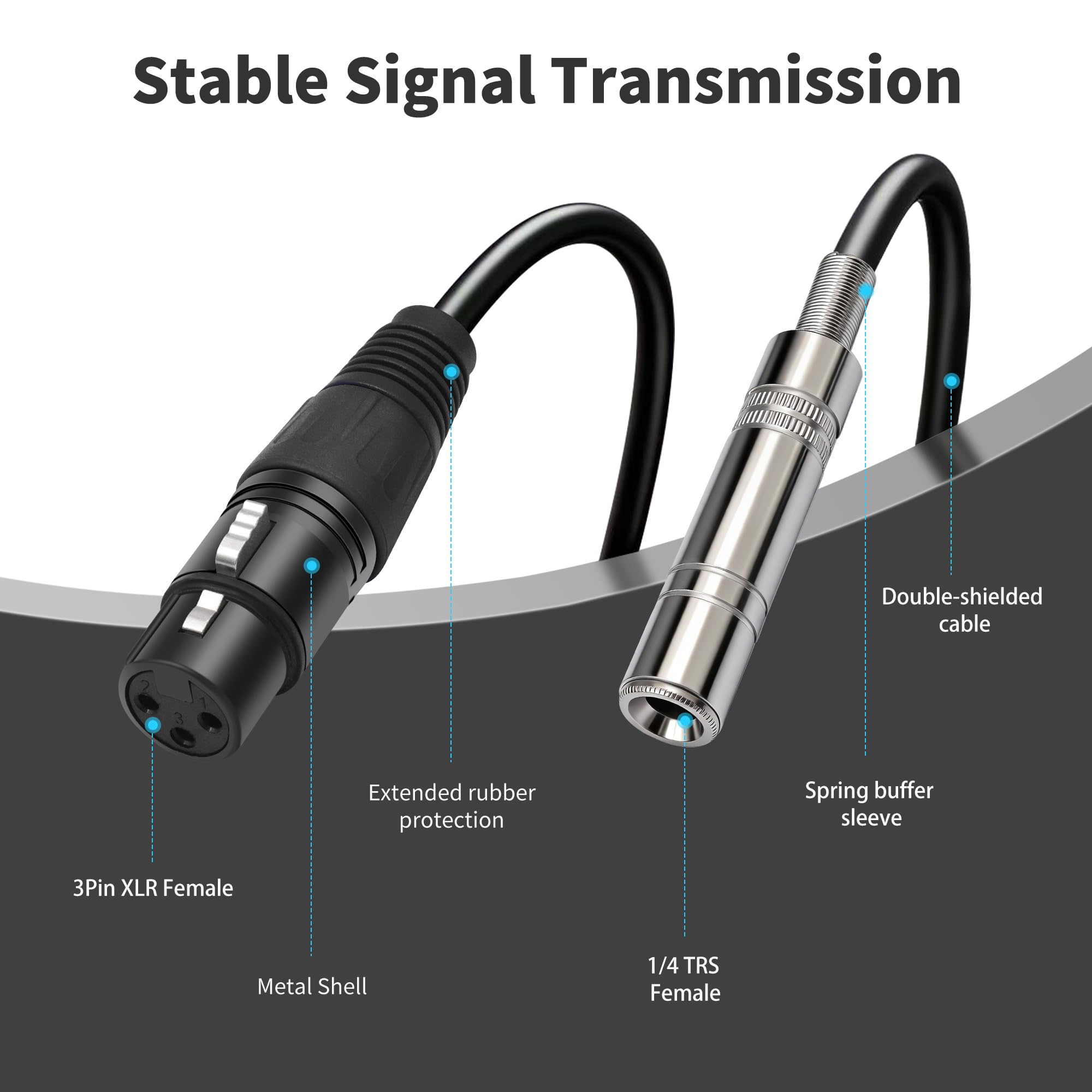 XLR-Buchse auf 6,35-mm-Buchse, Stereo-Audiokabel, 3-polig, XLR auf TRS-Kabel, 30 cm, 2 Stück
