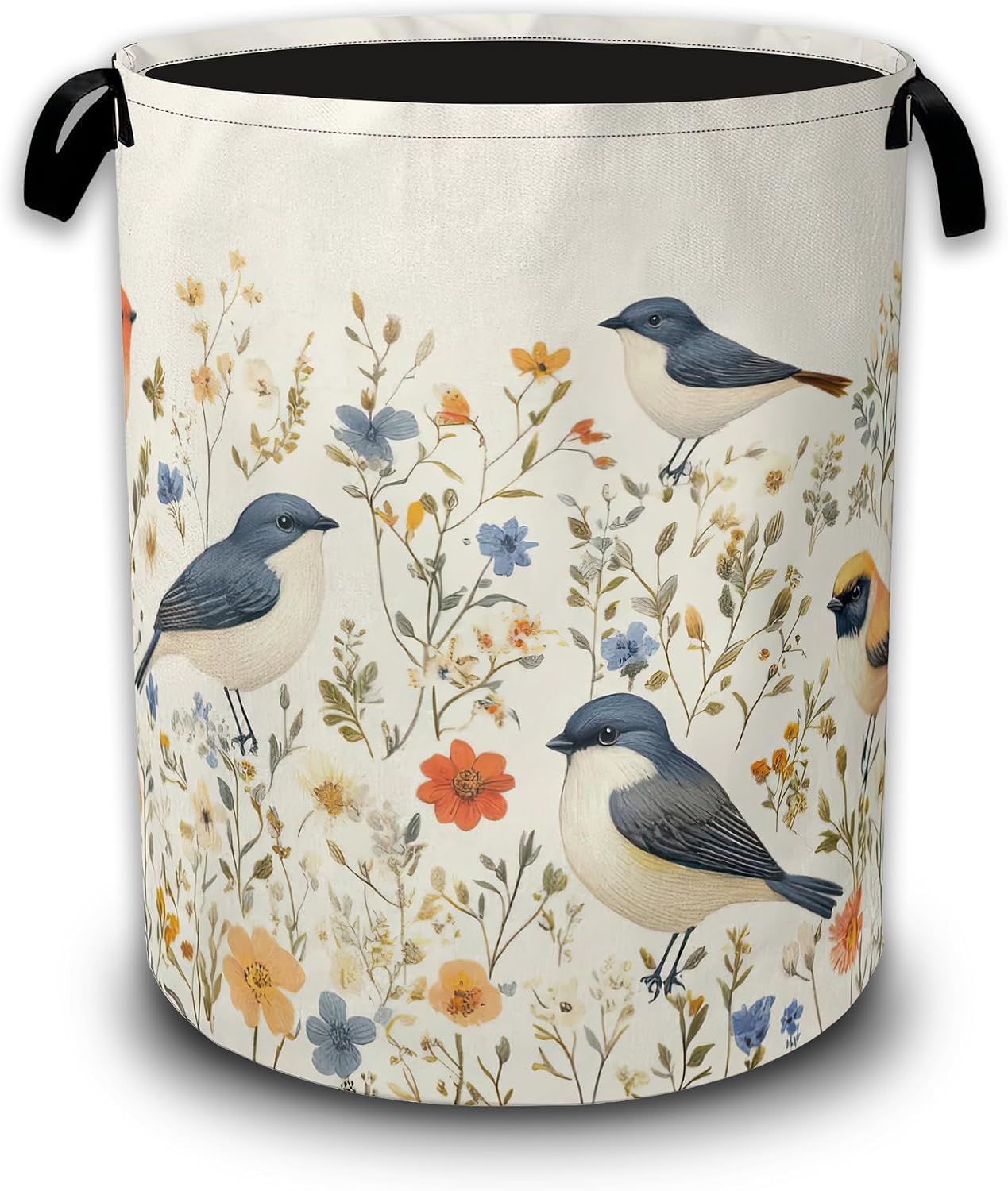 Vintage Birds Wildflower Laundry Hamper,Laundry Baskets,Waterproof Oxford Cloth Toy Storage for Bedroom,Bathroom,Nursery,16x20.8 Inch