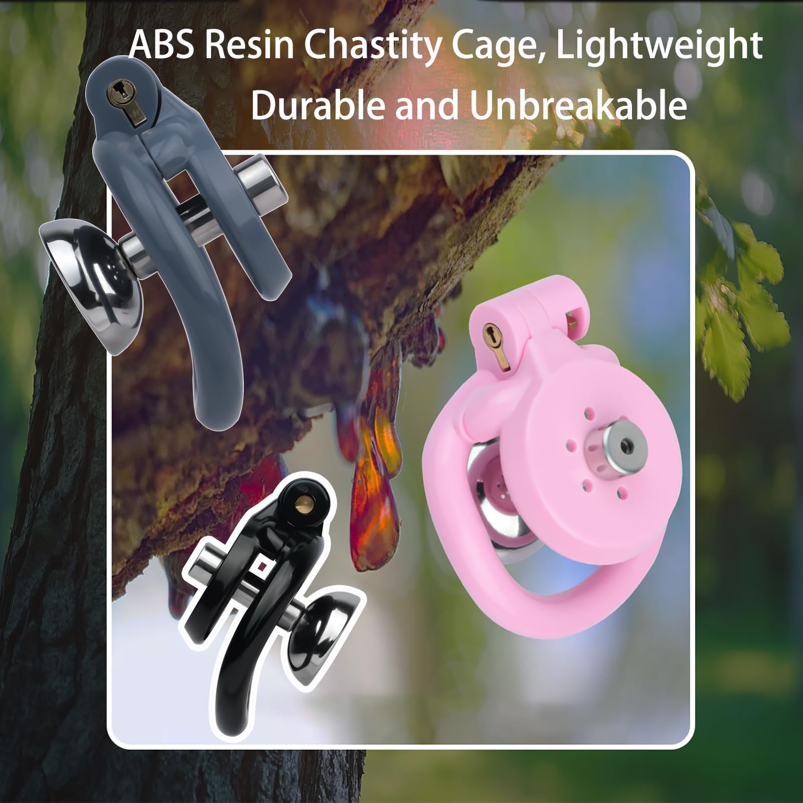 SeLgurFos Cage de chasteté pour homme avec 4 anneaux 40 à 55mm urinoir amovible design plat en résine ABS ceinture chasteté jouets sexuels (Blue+belt)