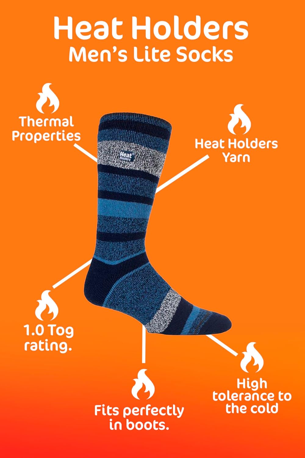 HEAT HOLDERS Lite - Mens Winter Warm 1.6 TOG Thin Casual Thermal Crew Socks (Halkyn)