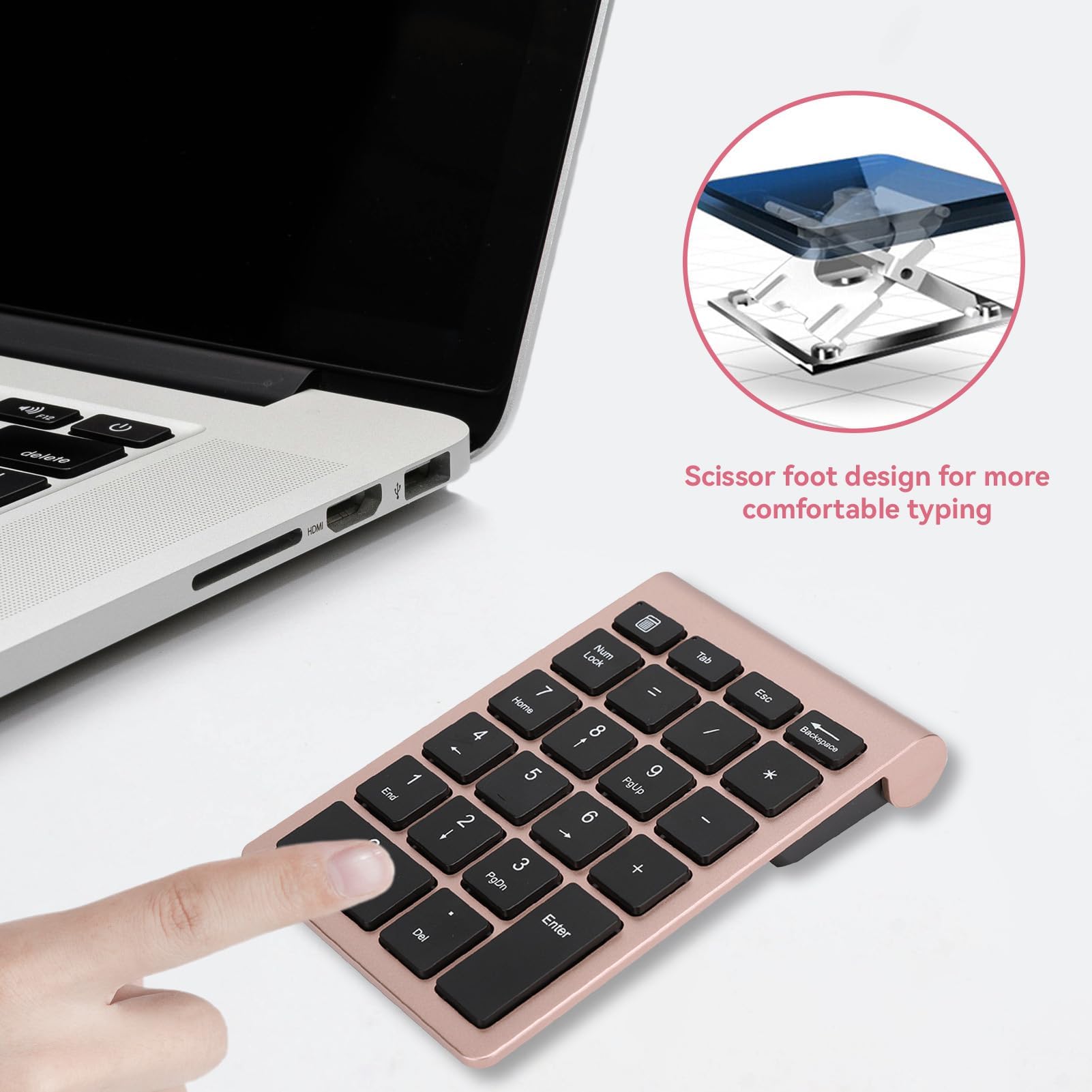 Agatige Mini Teclado Numérico de 22 Teclas, Teclado Numérico Inalámbrico Portátil de 2.4G con Receptor USB para Computadora de Escritorio Portátil Entrada de Datos de Acceso Directo a PC(Oro Rosa)