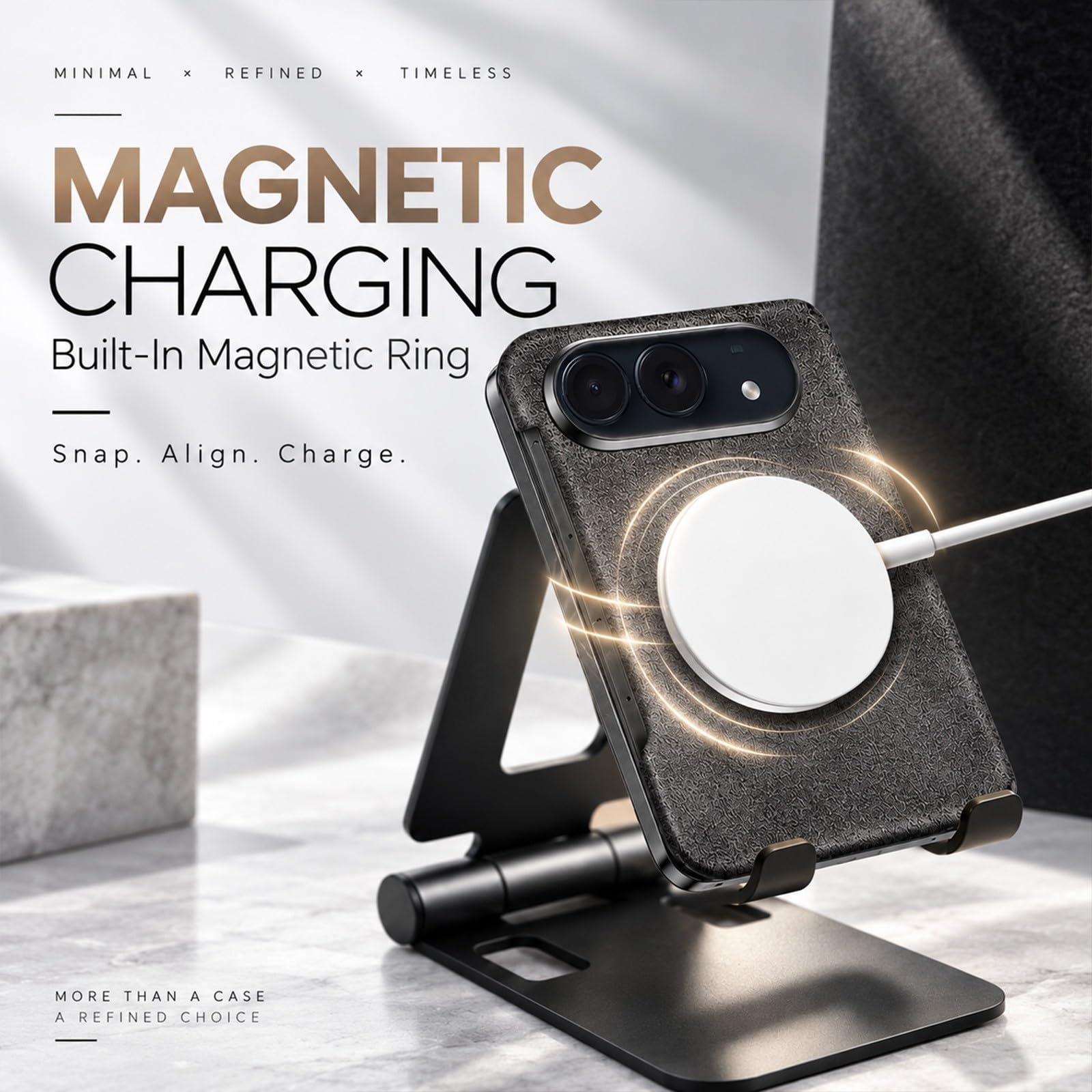 Coque pour iPhone Duo, Métal, Toucher Doux, Charge Magnétique, Anti-Choc