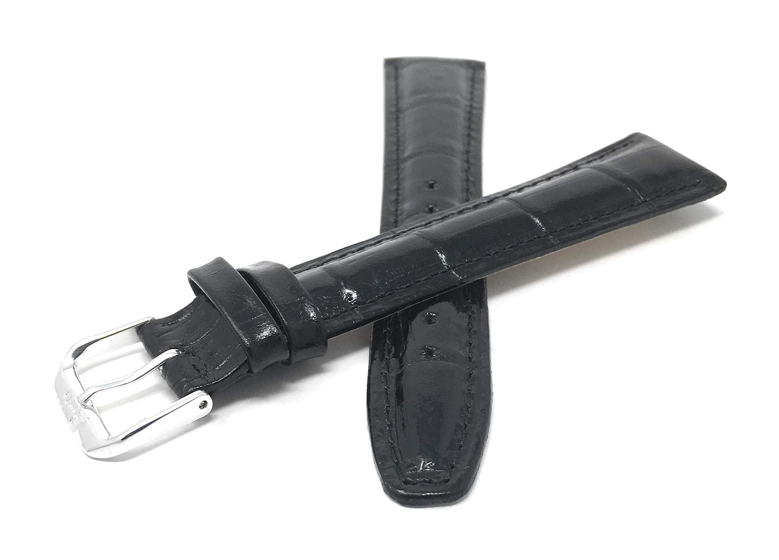 Bandini Extra Long (XL) 20mm Italian Leather Watch Band Strap - Black - Padded - Alligator Pattern