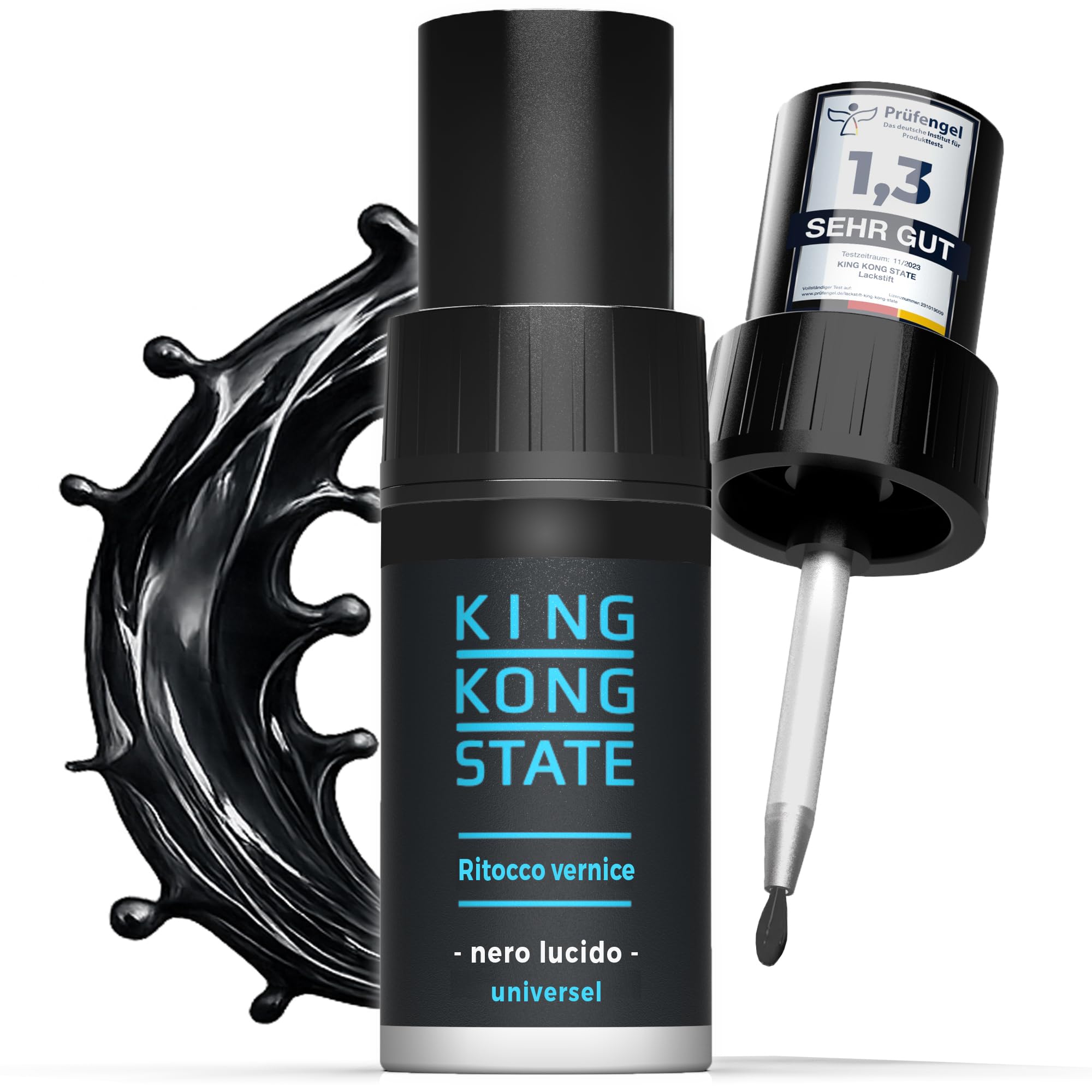 King Kong State – Vernice da ritocco nero lucido – 1 strato di vernice per la riparazione di urti da pietrisco e graffi sull'auto (effetto lucido)
