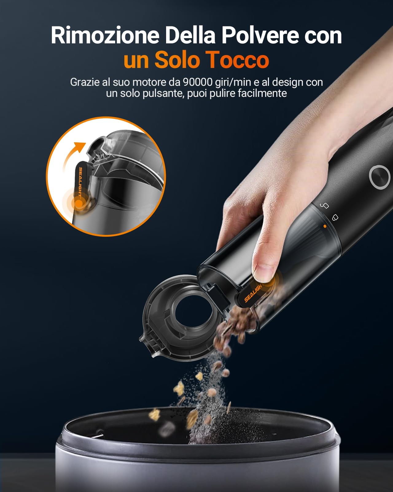 SEALIGHT Aspirabriciole Senza Fili, 29000Pa 6 in 1 Aspirapolvere Auto Portatile, Durata della Batteria di 40 Minuti, Aspiratore e Soffiatore con Motore Brushless, per Auto Casa Ufficio